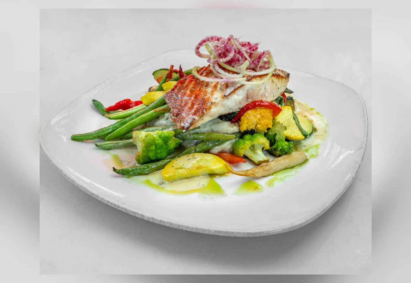 Pan Seared Atlantic Salmon, on the catering menu